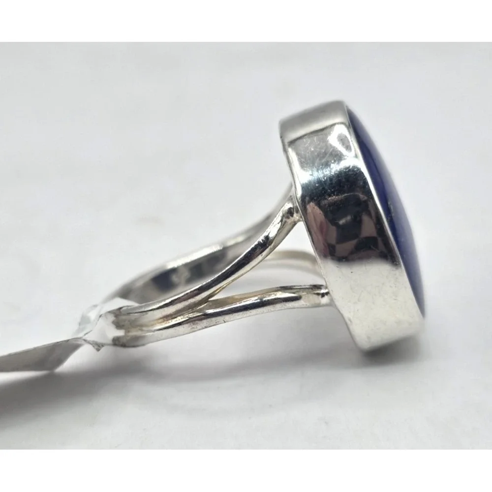 Genuine Lapis Lazuli Oval Ring Sterling Silver 925 Size 9 Bezel Set Handmade NWT